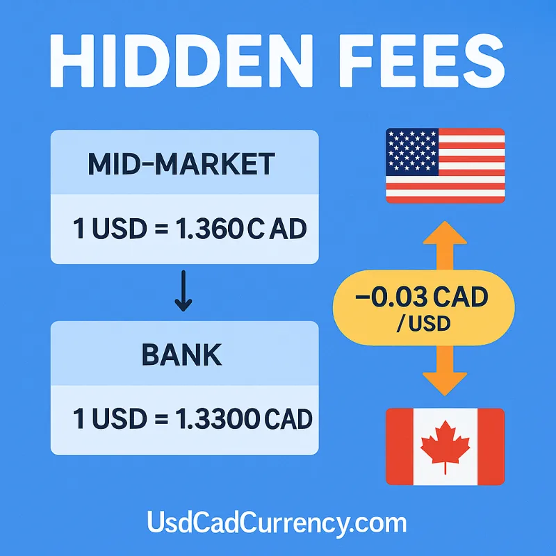 Hidden fees in USD to CAD conversion – FX spread and bank markup